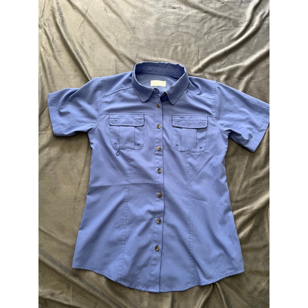 Gander Mountain Guide Series Vintage Blue Ripstop Hiking Utility Shirt Womens XS